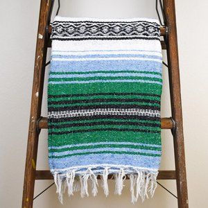 Boho Mexican Blanket Mountain High Green & Blue